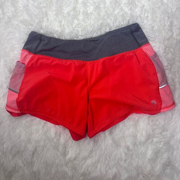 Athleta Ready Set Go Womens Size Small Coral Orange Running Shorts Pockets b18 - Picture 1 of 6